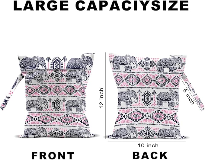 Elephant Gifts for Women, 2Pcs Elephant Print Wet Bags, Wet Dry Bag Reusable for Swimsuit, Travel, Diapers, Pool, Beach, Dirty Yoga Gym Clothes, Toiletries, Makeup Bag, Waterproof Birthday Gifts