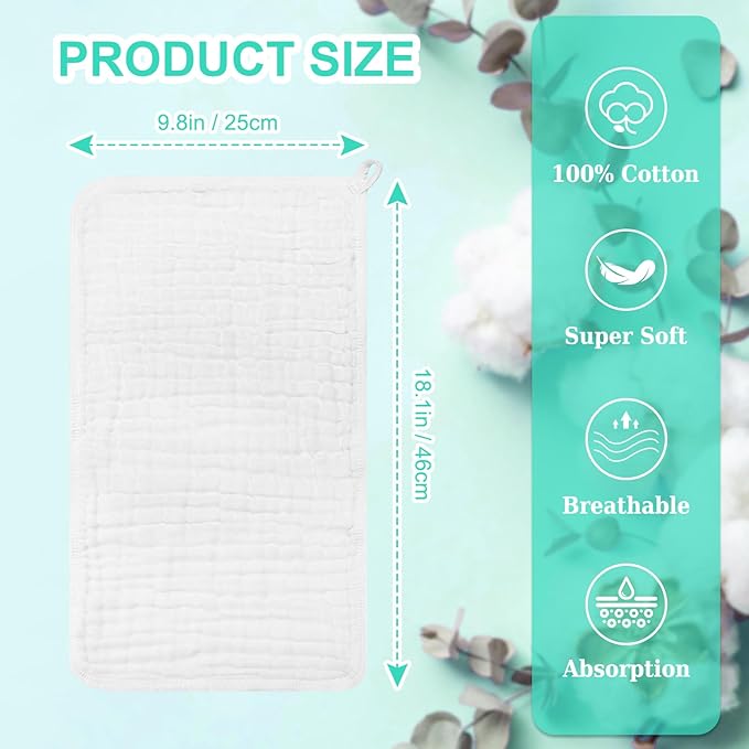 Accmor 6 Pack Muslin Burp Cloths 100% Cotton 20''x10'' Large Extra Soft and Absorbent Baby Burping Cloth for Boys Girls