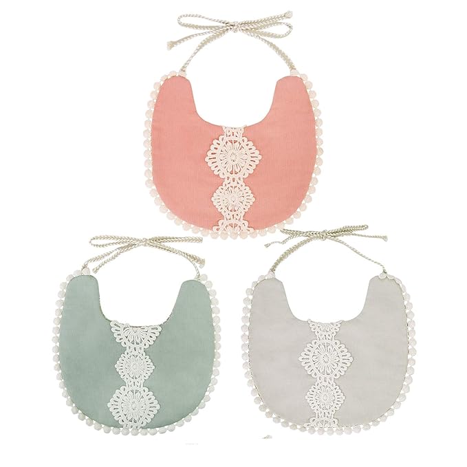 Baby Bib For Girls,Reversible Waterproof Handmade Natural Cotton Baby Drool Bib 0-12 months 3 Pack