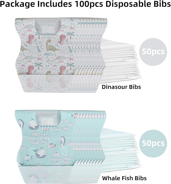 Baby Disposable Bibs 100 pcs -Self feeding Food Crumb Catcher