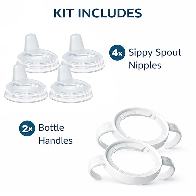 Sippy Spout Nipples with Handles for Philips Avent Natural Baby Bottles and Glass Bottles, Food Grade Soft Spout Silicone, BPA-Free, Leak and Spill Proof, Convert to Sippy Cup Transition, 4+ Months