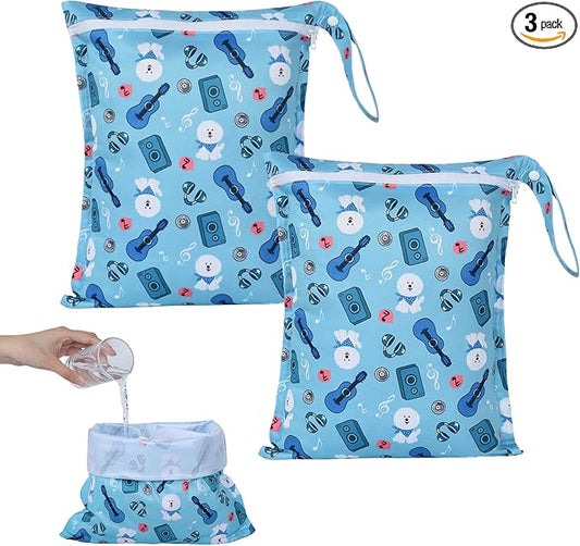 OTraki 3pcs Baby Cloth Diaper Wet Dry Bags with Zippered & Handle Waterproof Reusable Travel Beach Pool Daycare Baby Items Yoga Gym Bag Drying Do Not Exceed 176℉