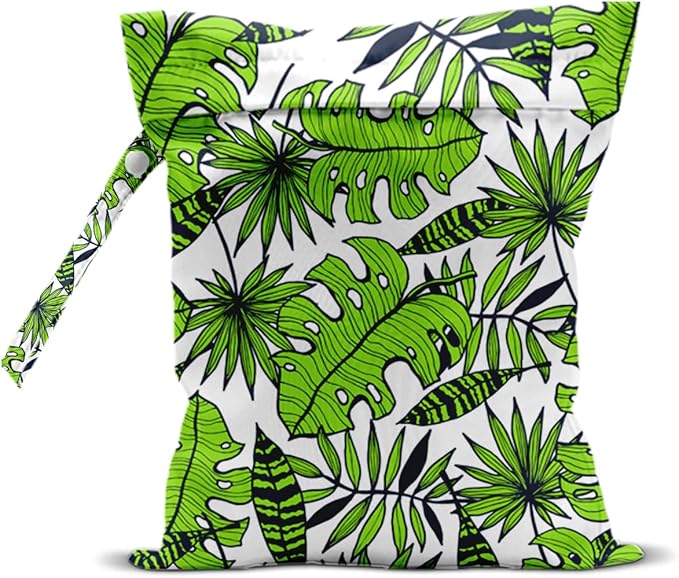 Wet Dry Bag for Swimsuit and Towels for Swimsuit Travel Beach Pool Diapers Dirty Yoga Gym Clothes Hook to Stroller Makeup Bag Waterproof Tropical Palm Leaves Decor