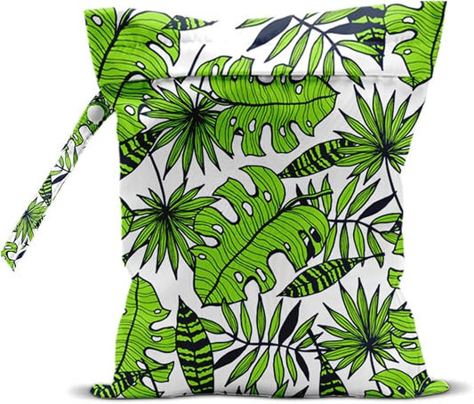 Wet Dry Bag for Swimsuit and Towels for Swimsuit Travel Beach Pool Diapers Dirty Yoga Gym Clothes Hook to Stroller Makeup Bag Waterproof Tropical Palm Leaves Decor
