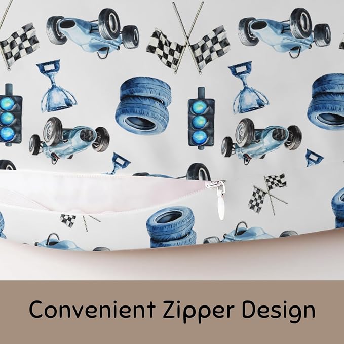 Cute Race Car Flag Nursing Pillow Cover Stretchy Removable for Baby Girls Boys Blue Races Vehicle Trophy Traffic Light Vehicles Pillow Slipcover for Breastfeeding Moms for Newborn Infant