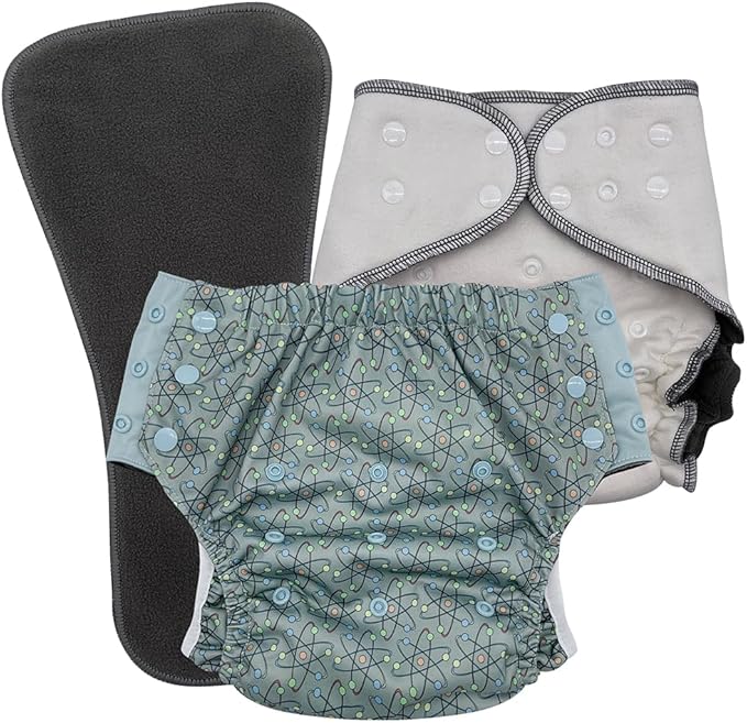 EcoAble Nighttime Cloth Diaper Set for Big Kids, Age 6–16 | Special Needs Protective Briefs for Incontinence & Bedwetting (Atom, Junior 2)
