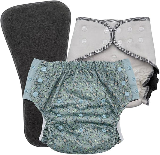 EcoAble Nighttime Cloth Diaper Set for Big Kids, Age 6–16 | Special Needs Protective Briefs for Incontinence & Bedwetting (Atom, Junior 2)