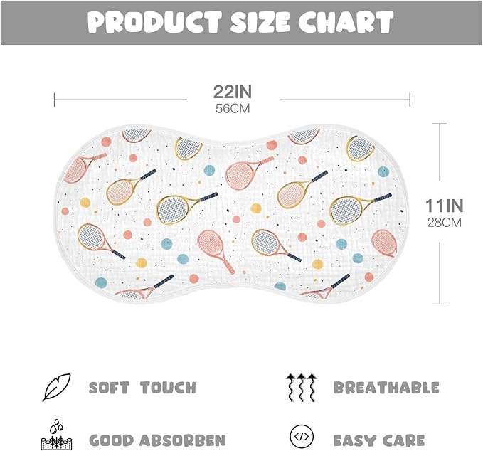 vvfelixl Muslin Burp Cloths Vintage Tennis Racket Baby Washcloths for Baby Girl Boys 2 Pack