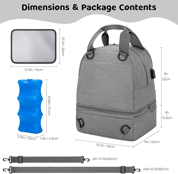 OCKLILY Breast Pump Bag Cooler Backpack — Large Insulated Milk Storage for Breastmilk — Wearable Hands-Free Pumping Tote for Working Moms (Grey)