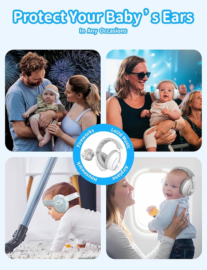 Baby Ear Muffs, 2-in-1 Baby Noise Canceling Headphone, Hearing Protection for Babies 0-48 Months, Adjustable Headband