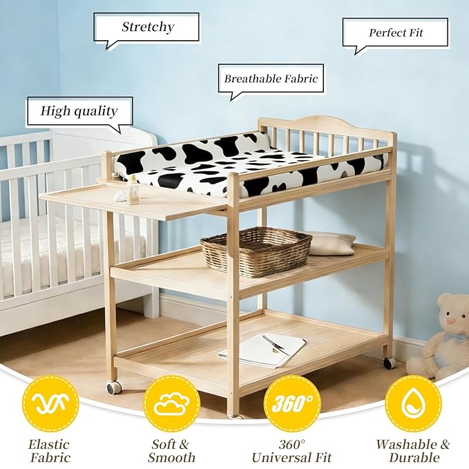 3 Pack Baby Changing Pad Cover for Boys Girls Blue Sky and White Cloud Cow Print Nursery Diaper Change Table Sheets Fitted 32''x16'' Changing Table Pad Bassinet Mattress