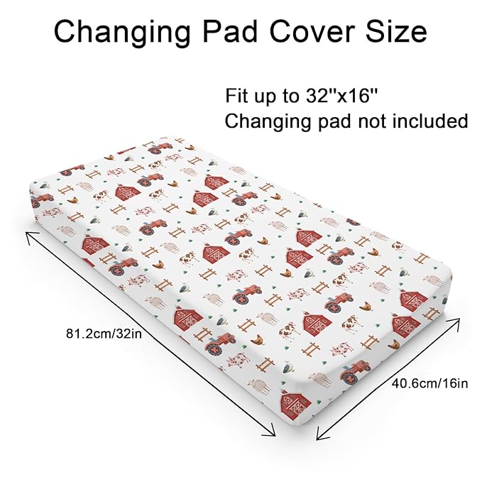 Watercolor Farm Animals Changing Pad Cover Retro Barn Chicken Pig Hen Duck Windmill Tractor Diaper Change Table Cover Sheets for Boys Girls Soft Stretchy Fitted Changing Mat Sheets 32''x16''