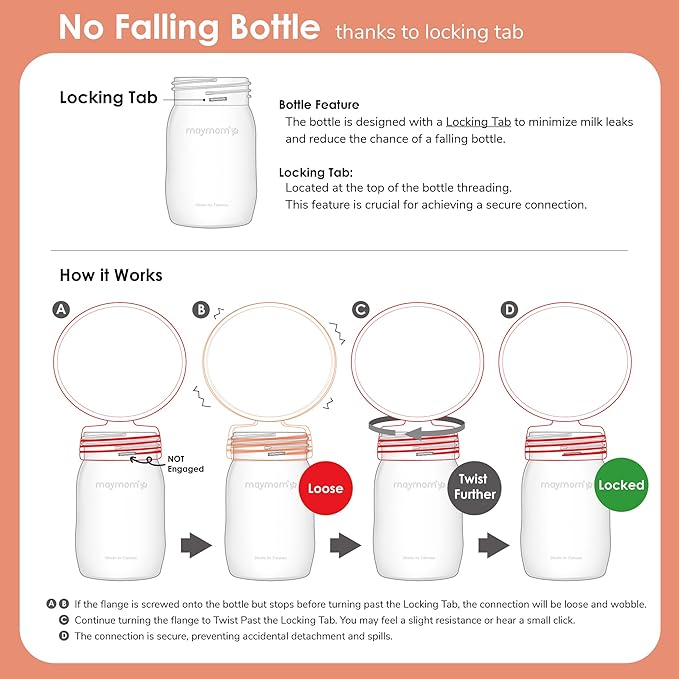 Maymom Wide Neck Breastmilk Collection n Storage Bottle 5.4 oz; Re-markable SureSeal Disc. Fits Spectra S2 Spectra S1 9 Plus.
