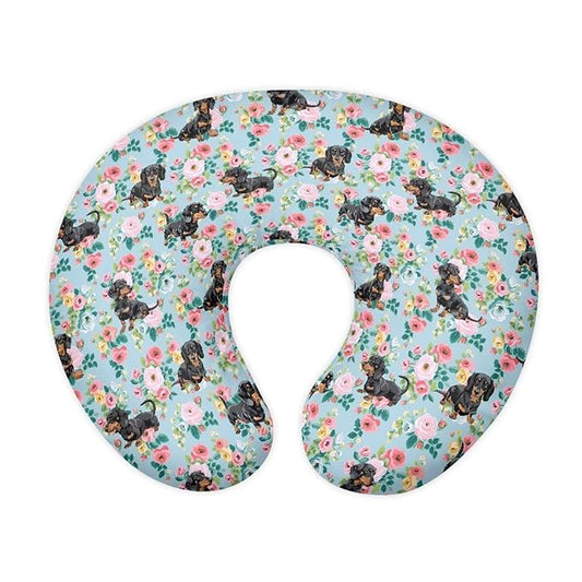 Jeiento Floral Black Dachshund Dog Nursing Pillow Cover Cartoon Blue Slipcover for Baby Removable Comfort Pillow Slipcovers for Breastfeeding U-Shaped Pillows