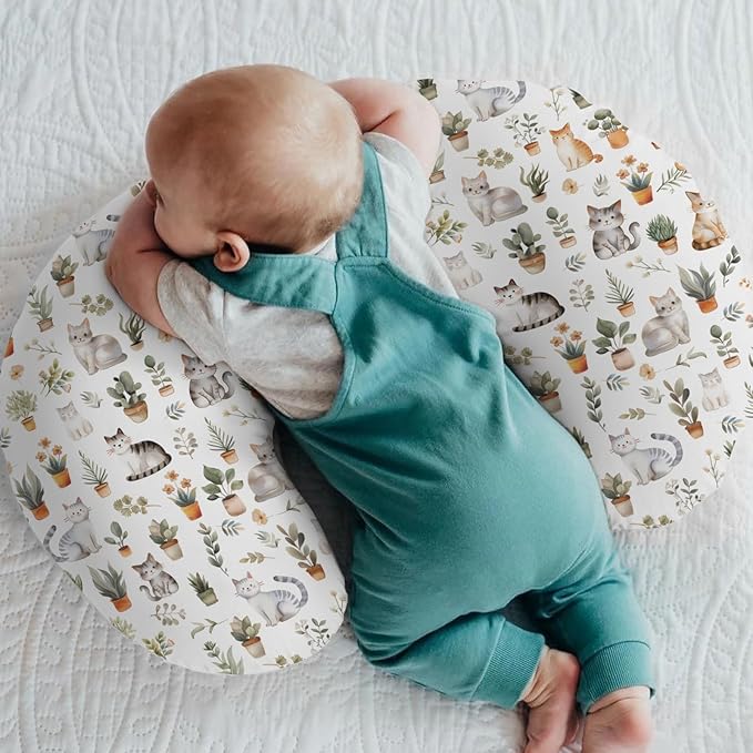 Watercolor Cats Tropical Houseplants Baby Nursing Pillow Covers for Boy Girl Boho Neutral Kittens Nursery Pillowcase for Breastfeeding Pillows Cat Lover Gift Soft Stretchy Slipcovers for Newborn