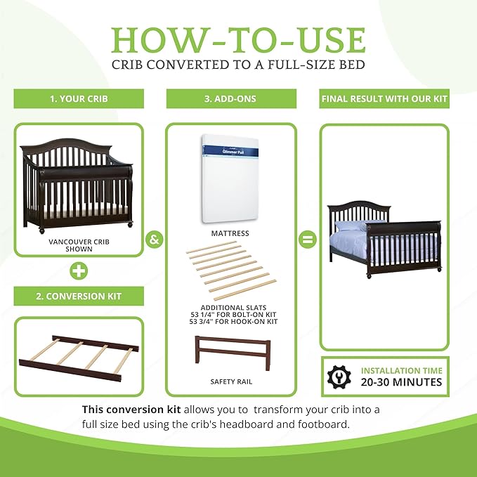 Full-Size Conversion Kit Bed Rails Compatible with Simmons Kids Convertible Cribs by Delta Children - Solid Wood Rail - Toddler and Adult Bed Rail - Nursery Furniture (Labrosse Cherry, HOOK-ON KIT)