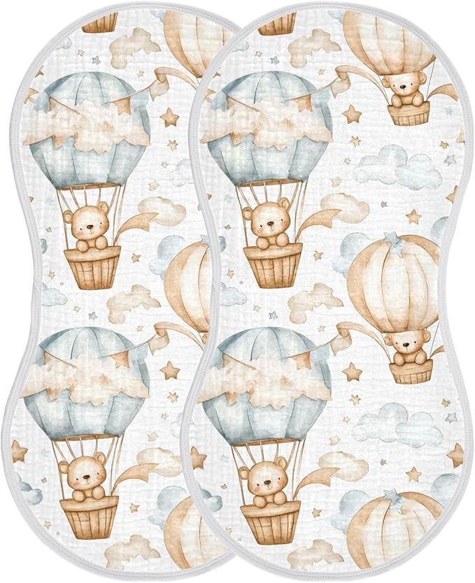 vvfelixl Bear Hot Air Balloon Burp Cloths for Baby Boy Girls Baby Washcloths Burp Rags 1 Pack