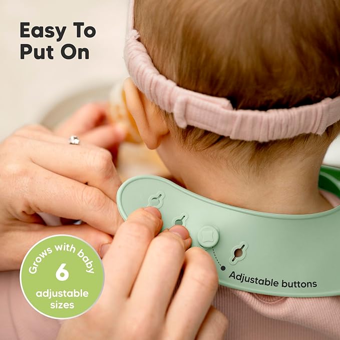 KeaBabies 2-Pack Silicone Bibs for Babies, Toddlers Girl, Boy – Sturdy Food-Grade Baby Bibs for Eating, Large Food Catcher, Clean & Put On Easily, Waterproof Toddler Feeding Essentials (Mellow)