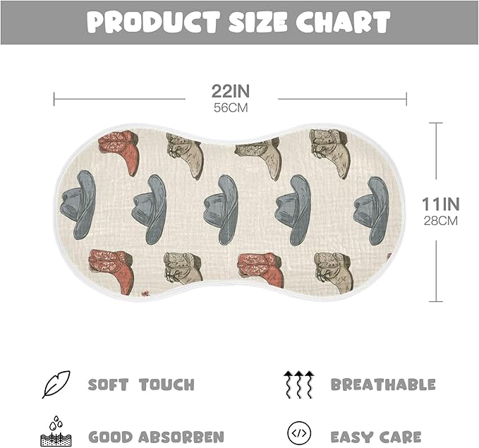 Western Cowboy Boots Vintage Burp Cloths Baby Boys Girls Absorbent Soft Cotton Burping Cloths Rags, 2 Pack