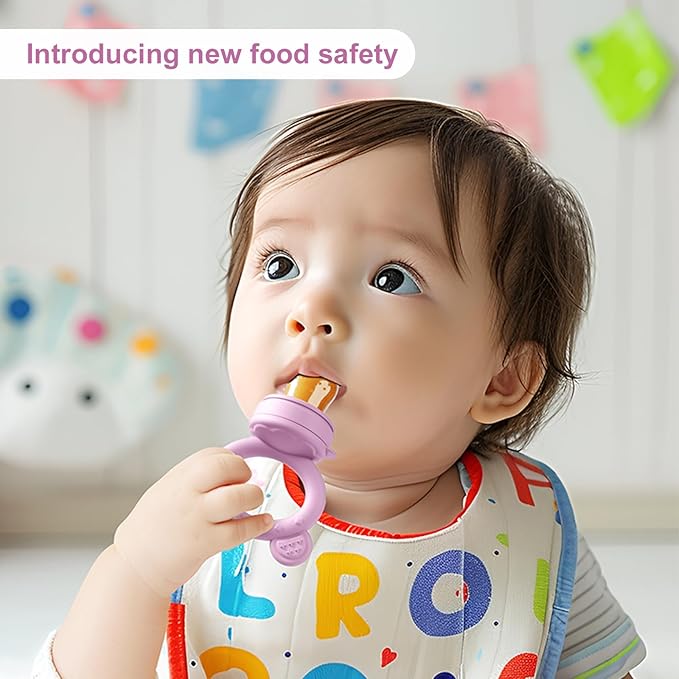 Baby Breastmilk Popsicle Molds & Baby Fruit Feeder (4 Pack), Infant Food Freezer Tray Storage Containers, Silicone Teething Pacifier Feeder and Teether for Babies,Boys and Girls-Pink&Purple