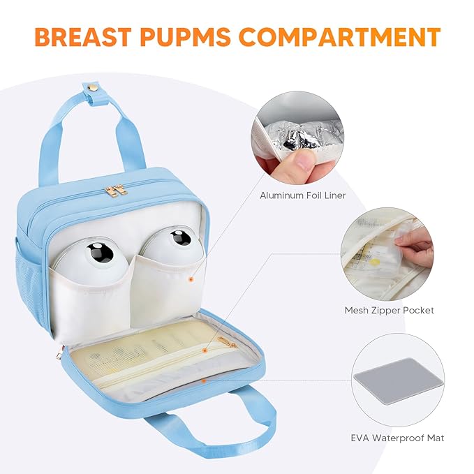 PIIOSER Breastmilk Cooler Travel Bag with Ice Pack, Compatible with Wearable Breast Pumps & Accessories - Portable Hands Free Breast Pump Carrying Case for Nursing & Working Moms, Blue