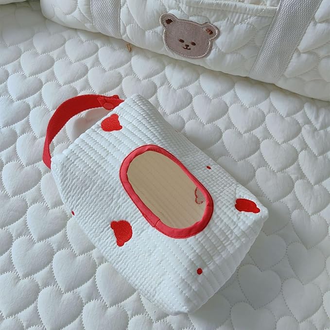 Embroidered Bear Stroller Wet Wipe Pouches Portable Baby Wipe Holder Embroidery Baby Wipes Storage Bag for Travel