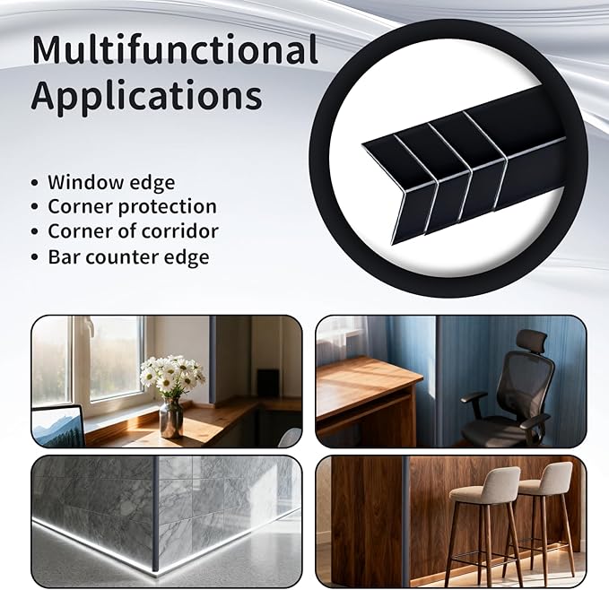 4 Pcs Metal Corner Protectors - 45" x 1" x 1" Aluminum Self Adhesive Wall Furniture Corner Guards Protection, Wall Edge Protector Strip Cabinet Baseboard Decoration - Black