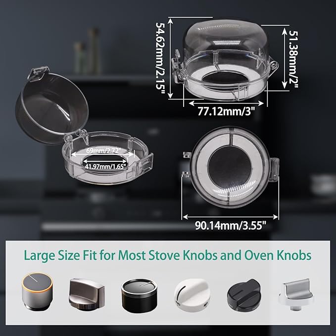 6pcs Gas Stove Knob Locks, Oven Knob Covers for Child Safety, Adhesive Gas Stove Knob Covers, Gas Stove Child Safety Knob Locks Childproof Baby Proofing Oven Safety Lock No Tools Need (Transparent)