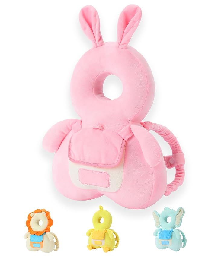 JunNeng Baby Head Protector Backpack with Squeaker，Toddler Head Safety Protection Cushion, Pink Bunny