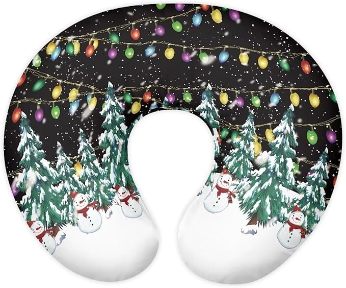 Christmas Lights Snowman Nursing Pillow Covers Breastfeeding Pillow Slipcover for Newborn Soft Nursing Pillow Case Skin-Friendly U-Shaped Hidden Zipper Design Xmas Decor