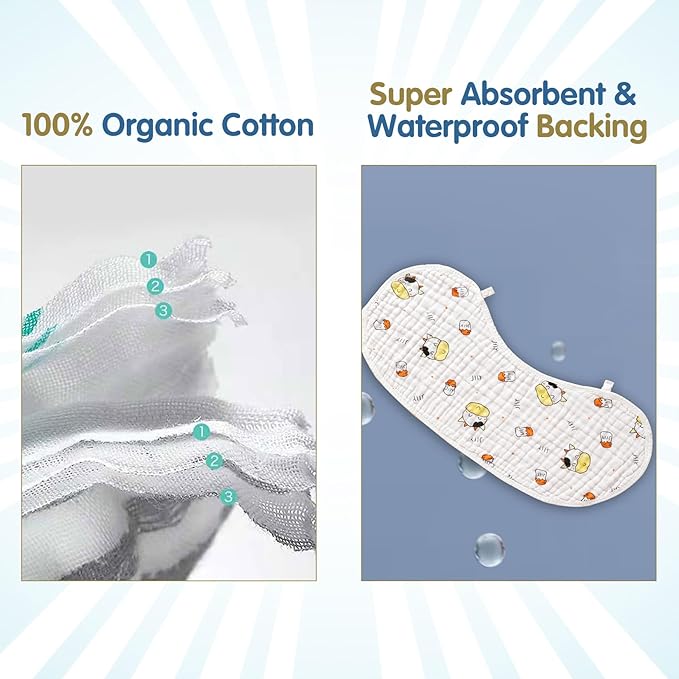 Muslin Baby Burp Cloths - 2 Pack 70% Viscose from Bamboo and 30% Cotton Large 22'' by 12'' Absorbent Milk Spit Up Rags - Burping Cloths for Newborn, Girls Boys