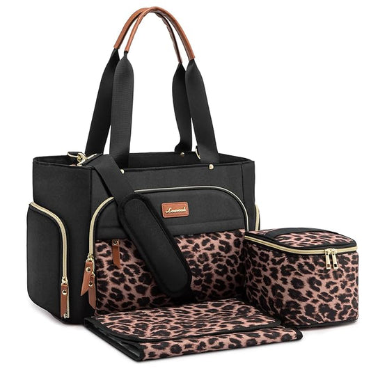 LOVEVOOK Breast Pump Bag & Diaper Tote - 3Pc Set for Breastfeeding Moms - Laptop Pocket, Cooler & Changing Pad - Fits Most Pumps