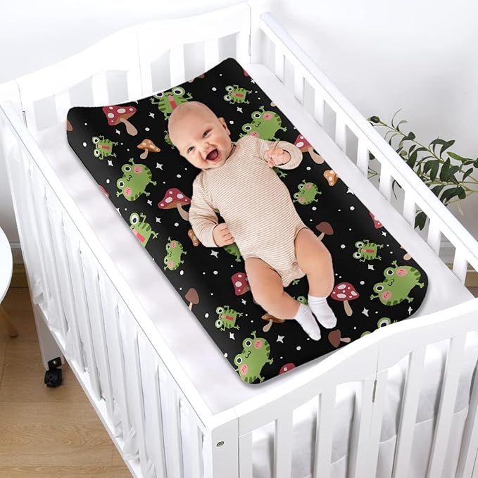 GOSTONG Mushroom Frog Baby Changing Table Cover for Toddlers Removable Soft Breathable Stretchy Diaper Changing Pad Sheets, Newborn Washable Changing Mat Covers