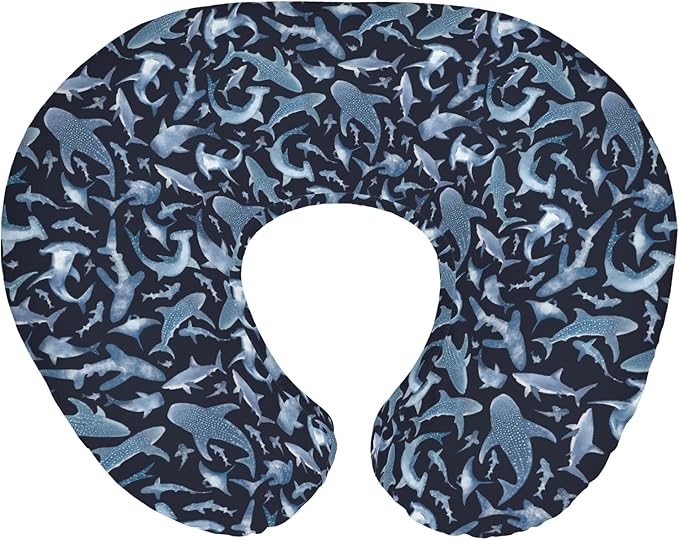 Blue Sharks Baby Nursing Pillow Covers for Boy Girl Sea Ocean Animal Nursing Pillow Slipcovers for Breastfeeding Pillows Nautical Shark Soft Stretchy Removable Covers for Newborn Infant