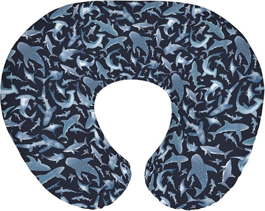 Blue Sharks Baby Nursing Pillow Covers for Boy Girl Sea Ocean Animal Nursing Pillow Slipcovers for Breastfeeding Pillows Nautical Shark Soft Stretchy Removable Covers for Newborn Infant
