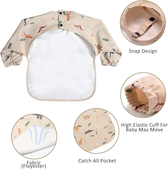 Long Sleeve Baby Bibs for Toddlers, Waterproof, Boys Girls Smock with Food Catcher Pocket for Feeding, Eating