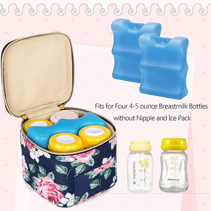 Teamoy Breastmilk Cooler - Bottle Bag for 4 Large 5 Oz Bottles, Perfect for Working Moms, Peony