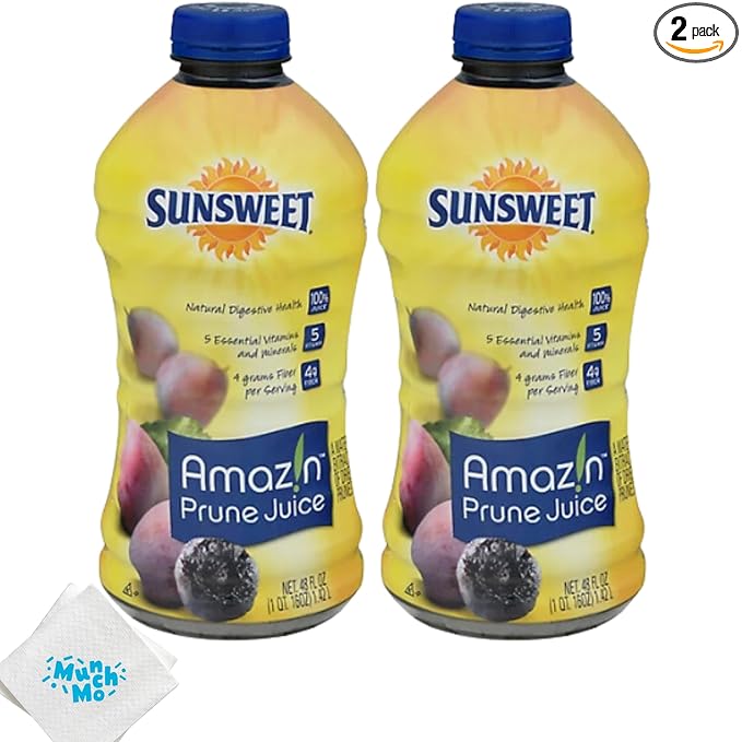 MunchMo Sunsweet Prune Juice 32 Oz - 2 Packs - No Pulp - All Natural 100% Juice, 3 Grams Of Fiber Per Serving, Good Source For Potassium And Vitamins