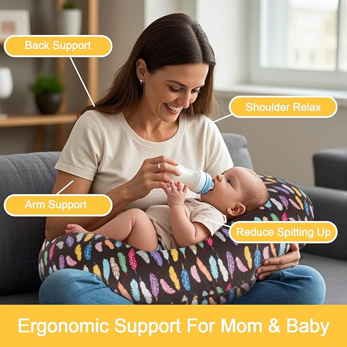 x-vesolje Nursing Pillow, Breastfeeding Pillow with Removable Cover, Ergonomic Breast Feeding Pillow, Baby Feeding Support Pillow for Mom Easier Breastfeeding- Original Size/Feather