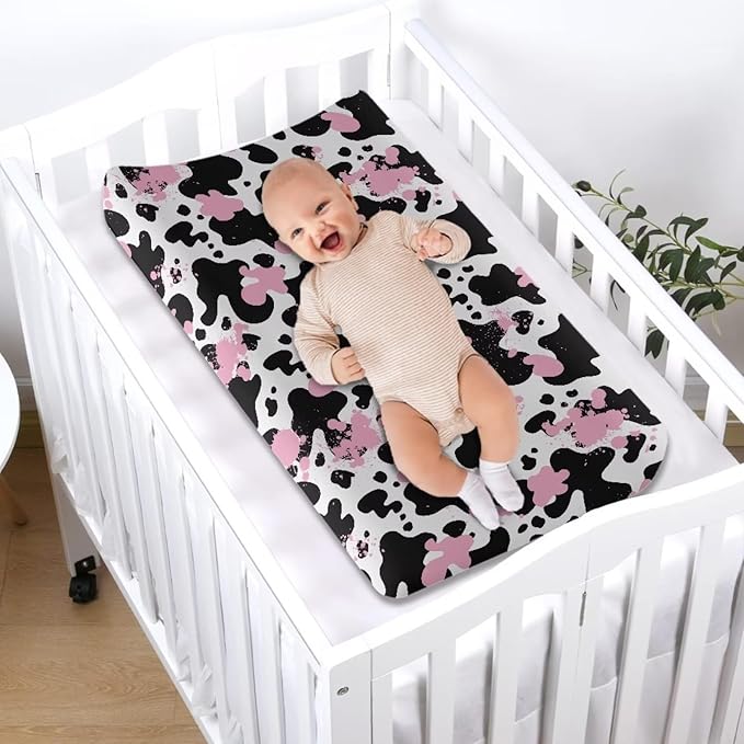 Changing Pad Covers for Boys Girls, Pink Cow Diaper Changing Table Pad Cover Soft Breathable Changing Mat Cover for 32''x16" Cute Birthday Gifts for Baby