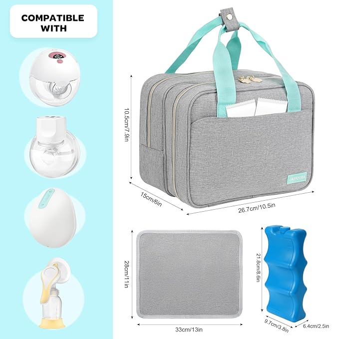 Wearable Breast Pump Bag with Cooler Compartment Compatible with Momcozy M5/S12 Pro, Elvie & Medela Pump in Style, Carrying Case with a Ice Pack & Waterproof Mat for Breast Pump and Accessories,Gray