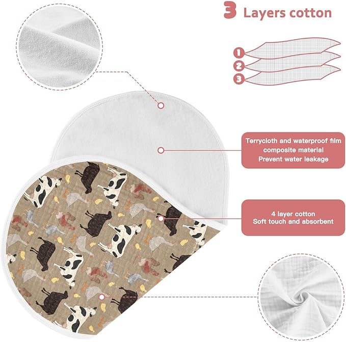 Muslin Burp Cloths for Baby Boys and Girls - 4-Pack Ultra Absorbent Farm Animals Muslin Washcloths, Newborn Towel, Milk Spit Up Rags, Burp Cloth Bib for Unisex, 22 x 11 Inch