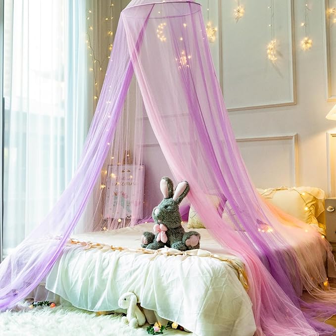 Princess White Blue Bed Canopy for Girls Bed Net,Princess Canopy for Kids Bed Room Decor (Mosquito-Pink Purple)