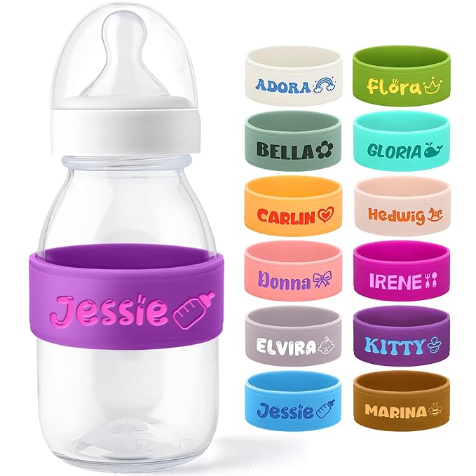 Personalized Baby Bottle Labels for Daycare Custom Engraved Silicone Bands with Name Logo Reusable Personalized Name Labels for Daycare Kindergarten School Summer Camps