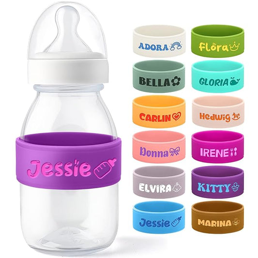 Personalized Baby Bottle Labels for Daycare Custom Engraved Silicone Bands with Name Logo Reusable Personalized Name Labels for Daycare Kindergarten School Summer Camps