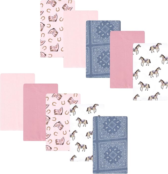 Luvable Friends Hudson Baby Flannel Burp Cloths 10pk, Western Cowgirl