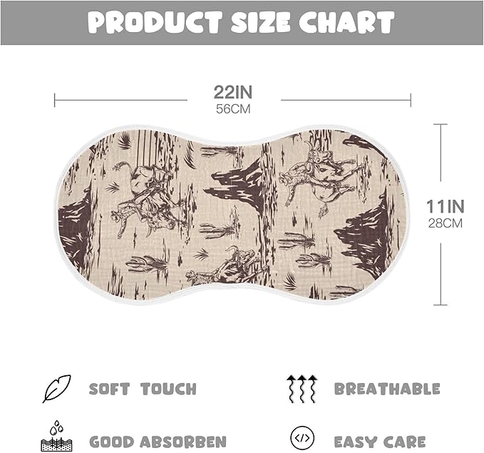 Western American Cowboy Burp Cloths Baby Boys Girls Absorbent Soft Cotton Burping Cloths Rags 1 Pack