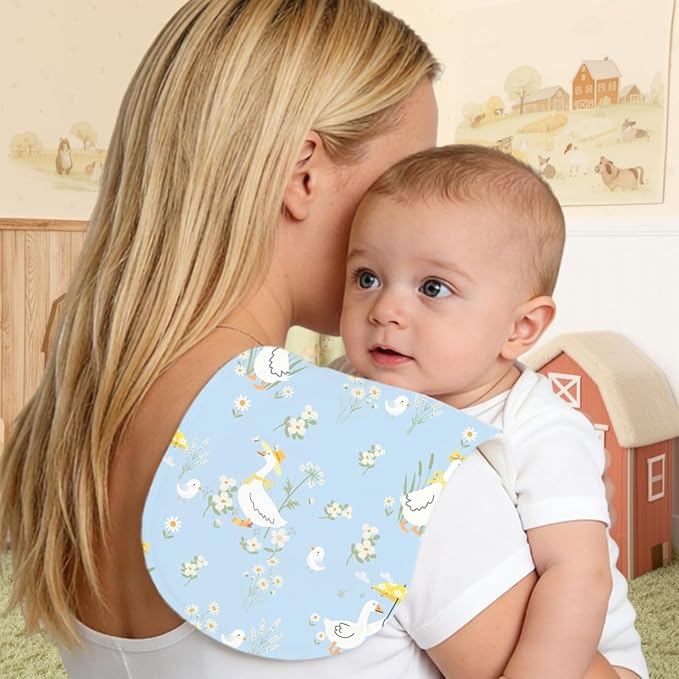 4pcs Goose Burp Cloths for Baby Boys Girls 100% Cotton White Geese Themed Design Burp Rags, Soft Breathable Muslin Burping Cloths Absorbent Spit-Up Cloths for Infant Newborns