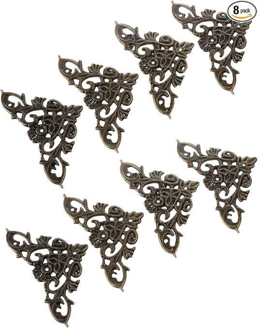 dophee 8Pcs Vintage Style Corner Protectors Guards Covers Triangle Connectors Embellishments for Jewelry Box Wooden Cases Wedding Book Decoration, 1.38"x1.38", Antique Bronze