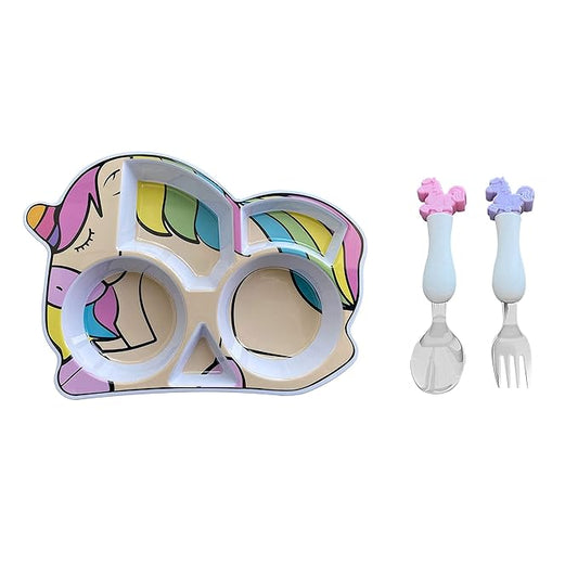 ARI MES - Unicorn Shaped Plate and Utensil Set - Fun, BPA-Free, Shatter- Resistant, Lightweight, Picky Eaters Kids Dinnerware Set, Children's Utensils, Toddler Forks and Spoons